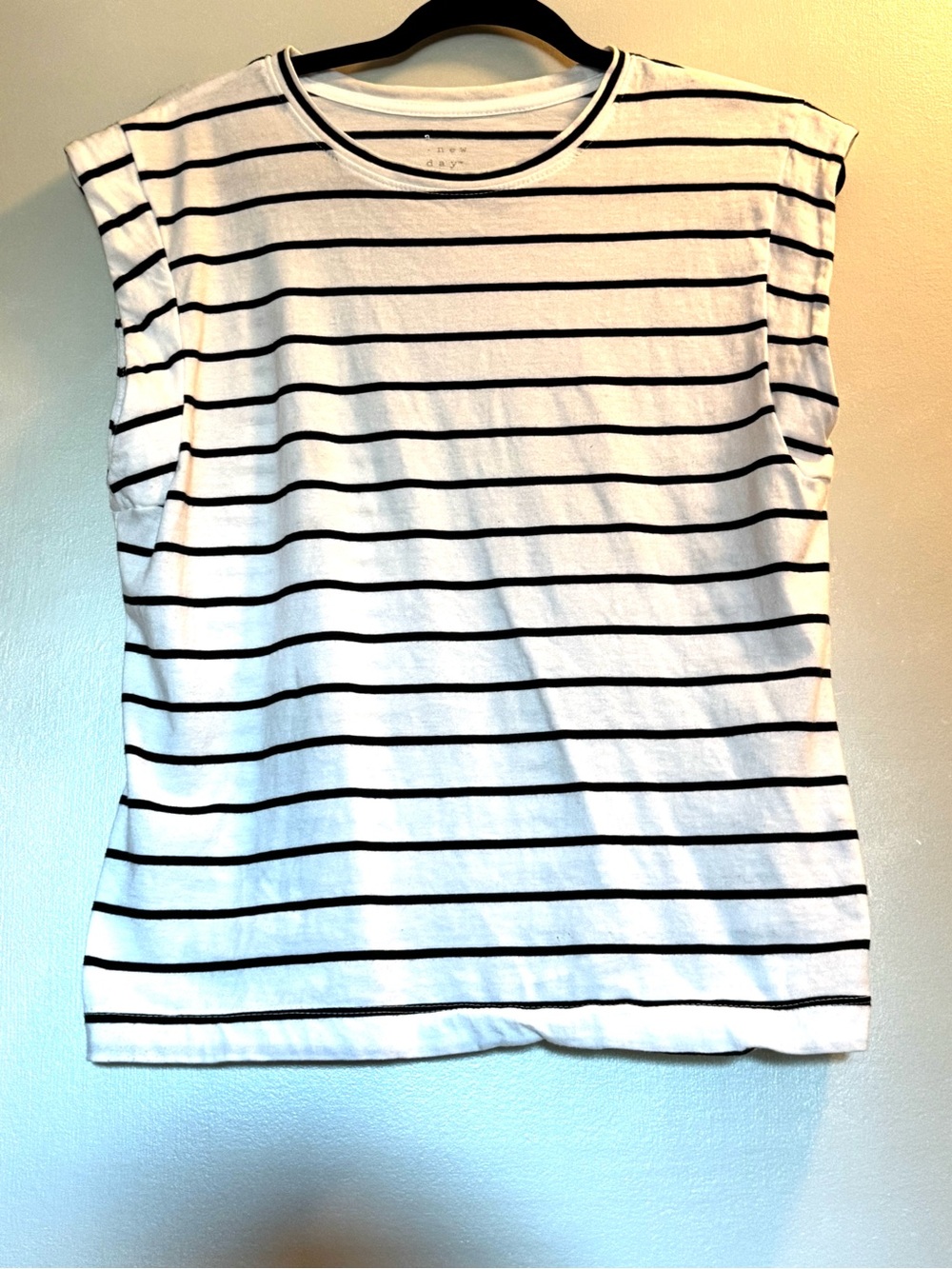 a new day White and Black Striped Tank Top